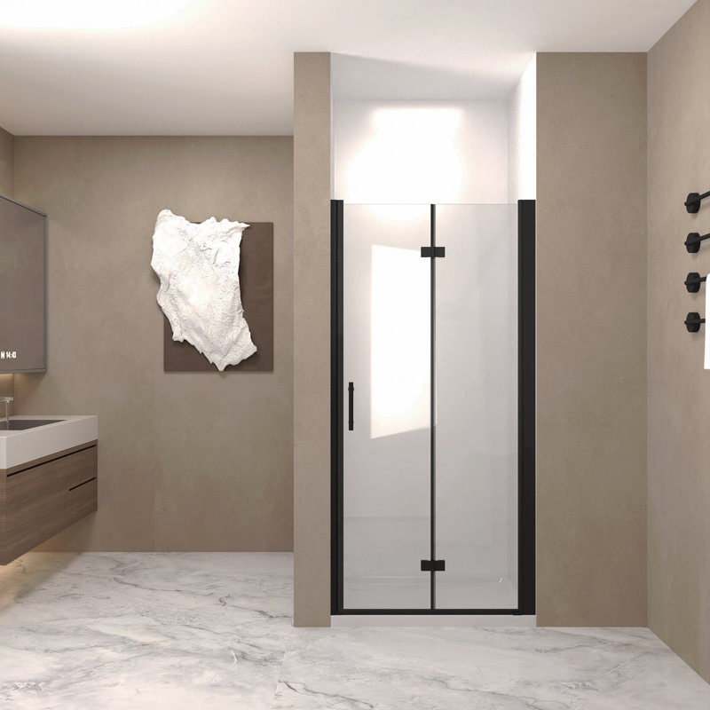 Shower Door  - 1/4"(6Mm) Tempered Glass, Matte Black Aluminum Frame Material, Explosion Proof Film, Matte Black