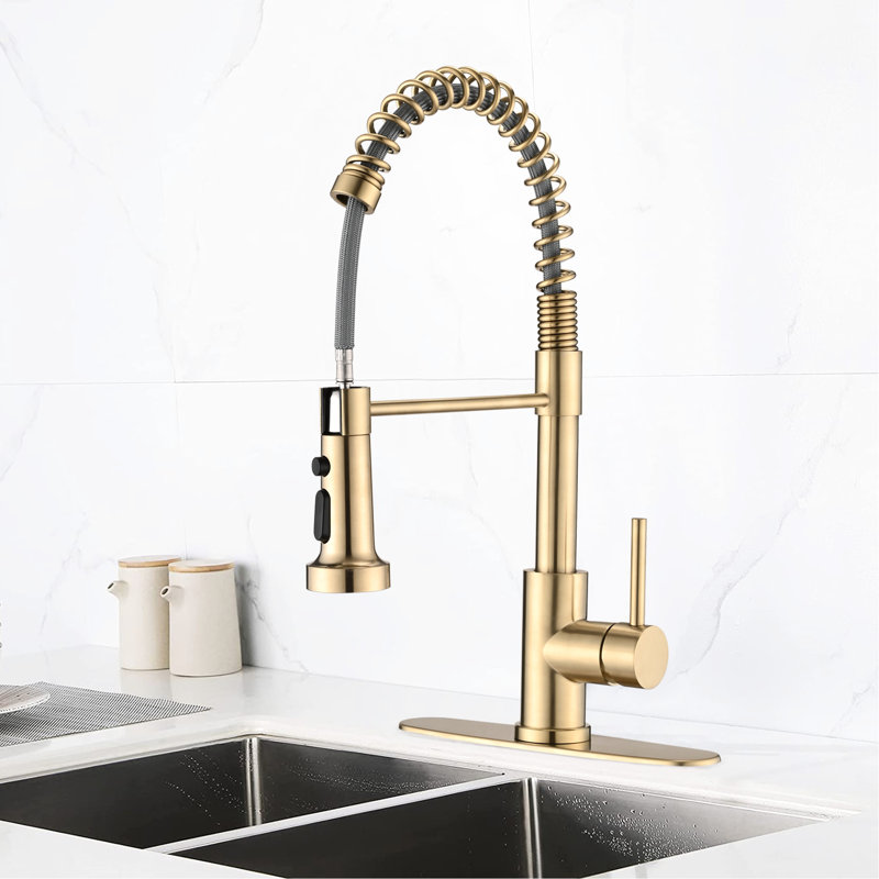 Pull Down Kitchen Sink Faucet In Brushed Gold - Corrosion Proof, 360 Swivel, 4.72" Spout Height With Rust And , 9.05" Spout, 1.8Gpm