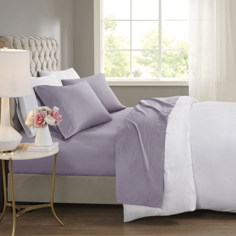 600 Thread Count Cooling Cotton Blend 4 PC Sheet Set, Purple, King Sheet Set with 3 Additional Pieces