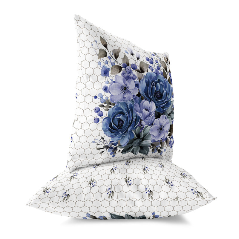 Coussin Petal Poetry, H 20 po x l 20 po, Bleu / Orange
