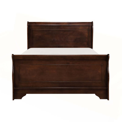 Lit-bateau traditionnel traditionnel avec finition cerisier foncé, mobilier de chambre en bois élégant pour un style intemporel