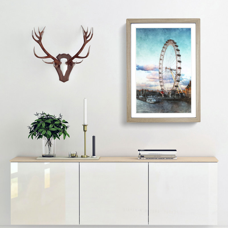 The London Eye - Picture Frame Painting Print, 87cm H x 62cm W x 2cm D, Oak Framed
