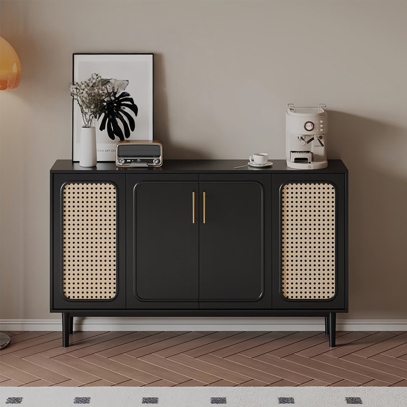 Buffet de rangement de style rétro, H 35,43 po x l 59,05 po x P 11,81 po, Noir
