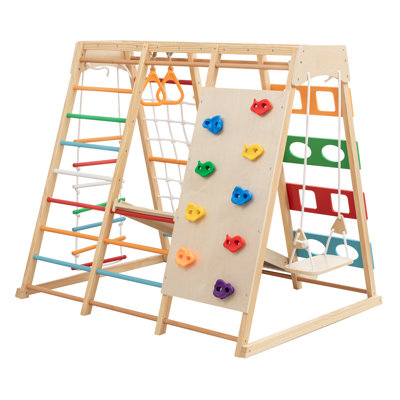 Ensemble de jeu d'extérieur en bois 9-en-1 Tallulah avec barres à singes, balançoire, échelle et filet d'escalade pour enfants