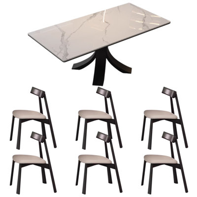 Modern Rock Slab Full Support Dining Table Set