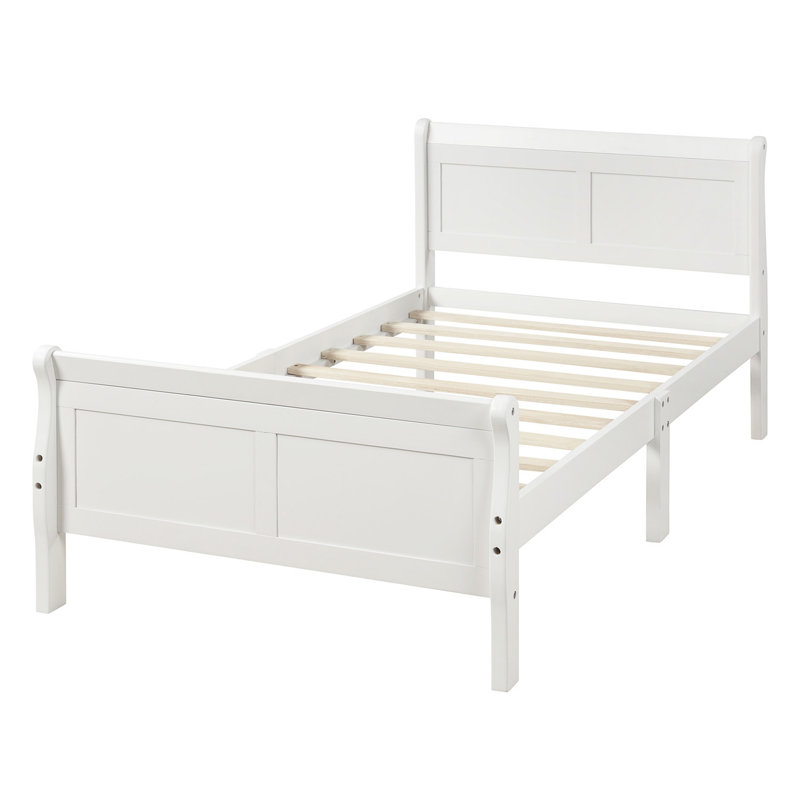 Wood Platform Bed Twin Bed Frame Mattress Foundation Sleigh Bed With Headboard/Footboard/Wood Slat Support, White