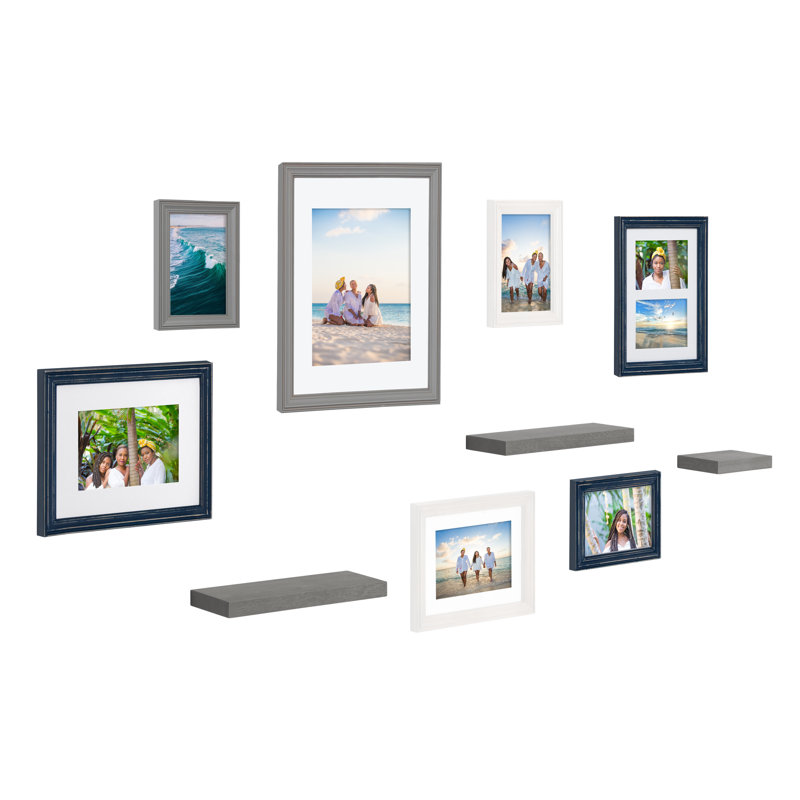 Helf Wood Beveled Picture Frame - Set of 10 with Mat, Coastal