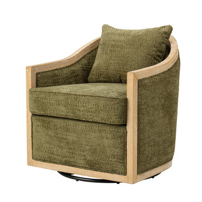 Manja Jess Farmhouse Edging Swivel Barrel Chair with Toss Pillows