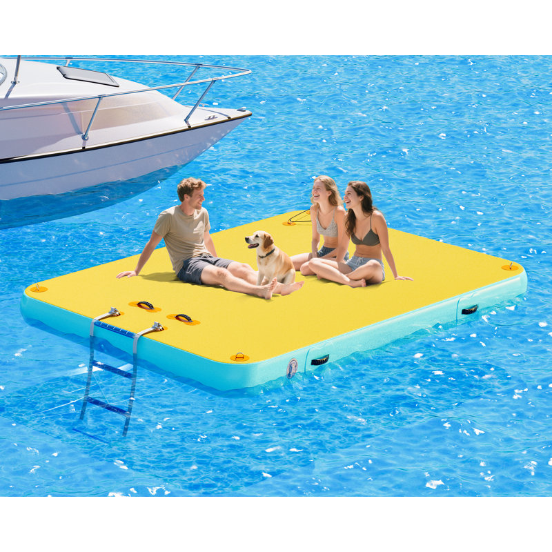 Quai flottant gonflable AMERLIFE, Jaune / bleu pâle, H 5,9 po x l 97 po x P 74 po