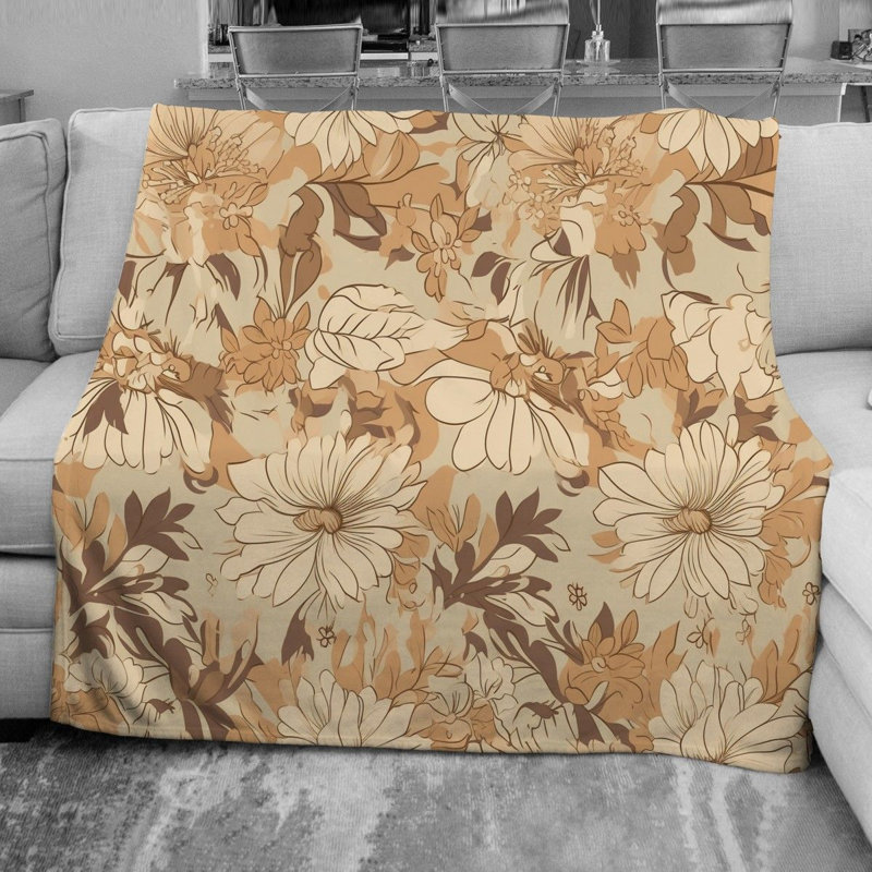 Floral Botanical Fleece Blanket, 68" W x 80" L, Gold/Green Floral