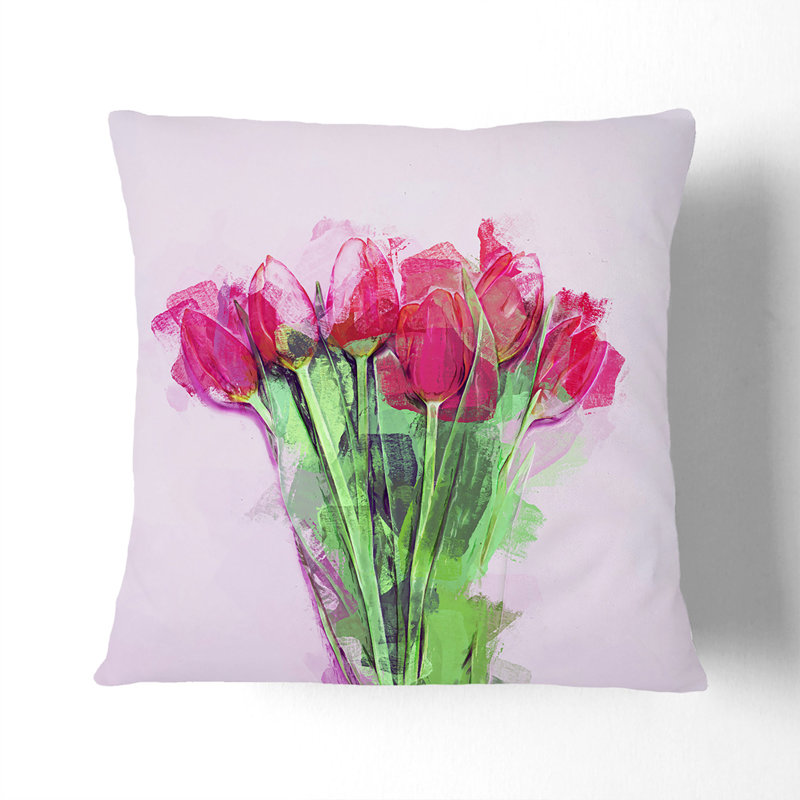 A Bunch Of Pink Tulips In Abstract Floral Square Throw Cushion, 40 x 40 cm