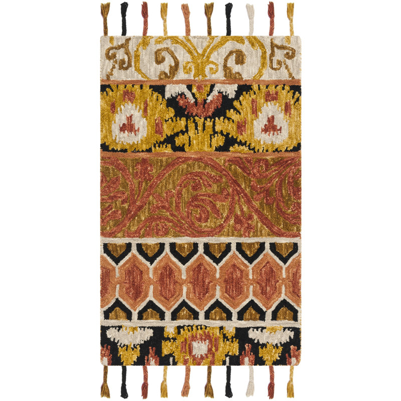 Niederanven Hand Hooked Wool Ikat Rug, Rectangle 3' x 5'