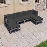  Garden Lounge Set Grey Solid Pinewood, 100% Polyester Regular
