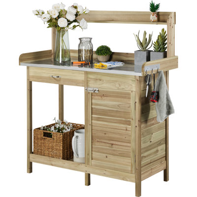 Outdoor Garden Potting Bench Table Work Bench Metal Tabletop