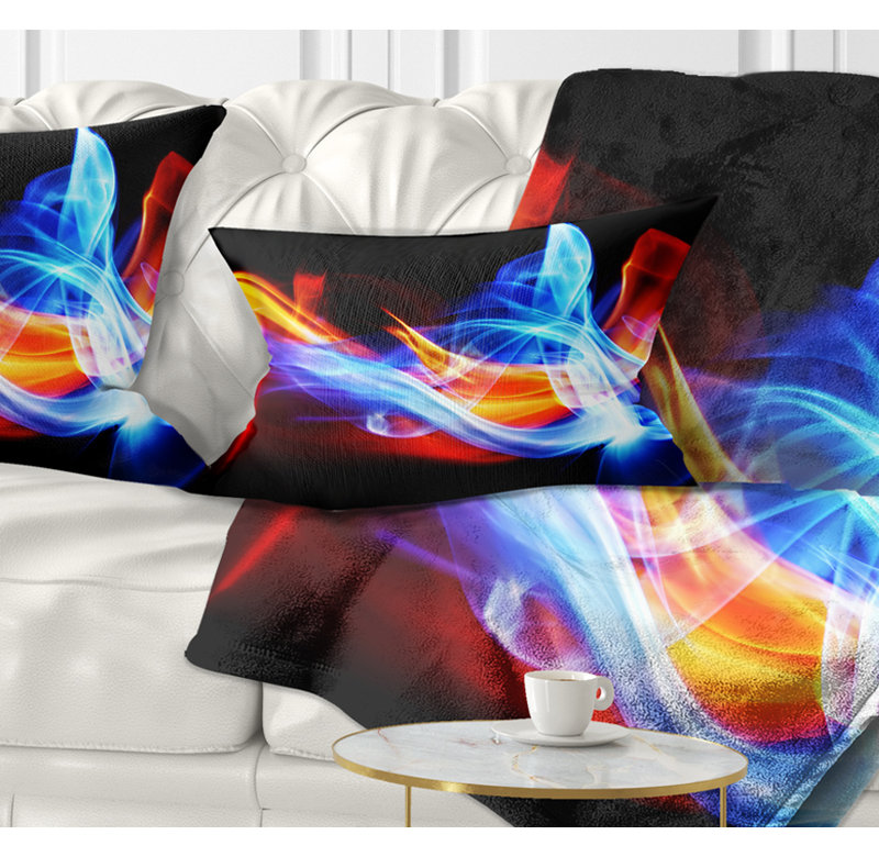  Coussin abstrait feu et glace, 18 po x 18 po, Carré