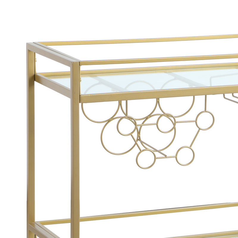 Charlie-Ann Metal Bar Cart, Gold, Clear