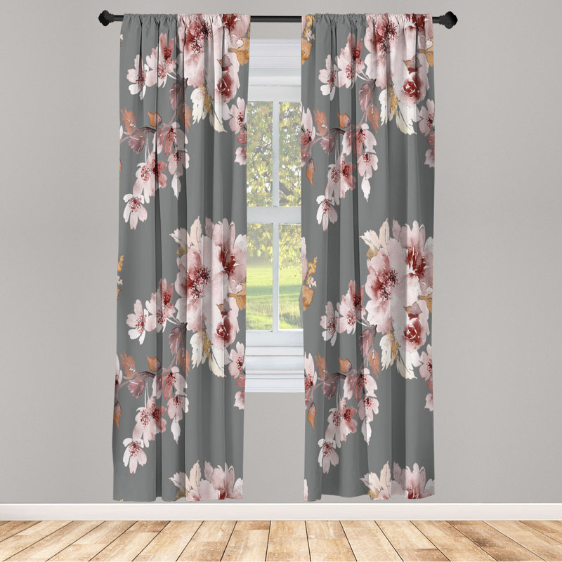 Microfiber Floral Semi-Sheer Rod Pocket Curtain Panels, 28" W x 95" L, Purple/Pink/White