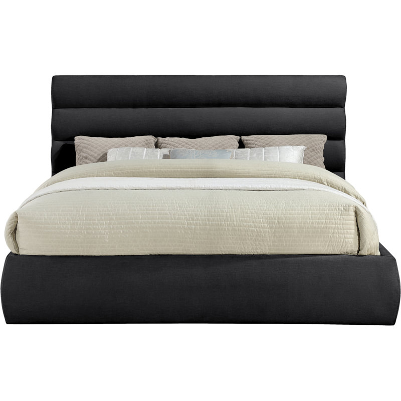 Lit en tissu Adam Chenille, Tissu chenille noir, Très grand