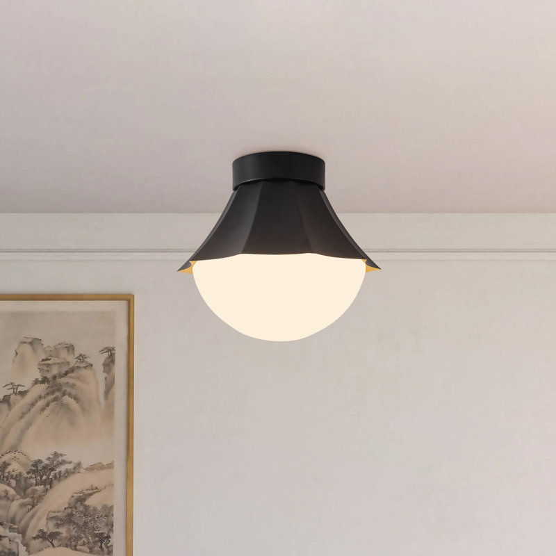Plafonnier semi-encastré noir mat 12 po avec verre opale Shelton, Noir mat