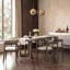Ensemble de table de salle à manger 7 pièces pour 6 personnes, ensemble de table de cuisine rectangulaire avec 6 chaises rembourrées à dossier demi-tonneau, table de salle à manger grain de bois avec dossier incurvé et sièges rembourrés-546094297-546094296