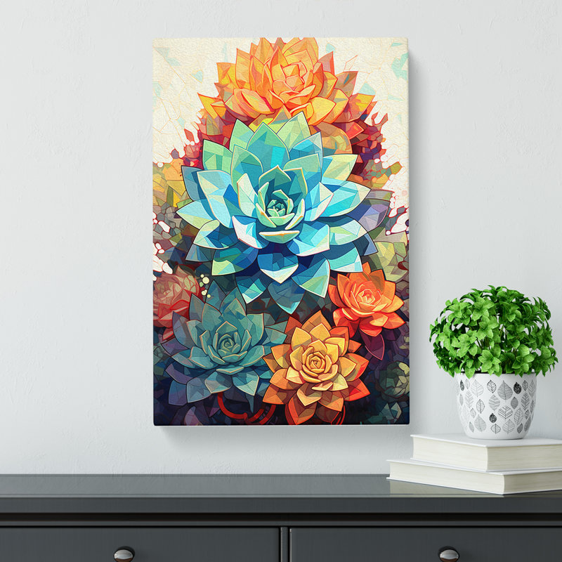 Succulent Geometric No.2 - Wrapped Canvas, 76cm H x 50cm W x 3cm D