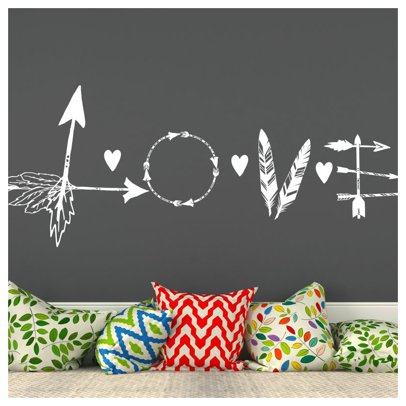Décalcomanie murale flèche en plumes love, Blanc
