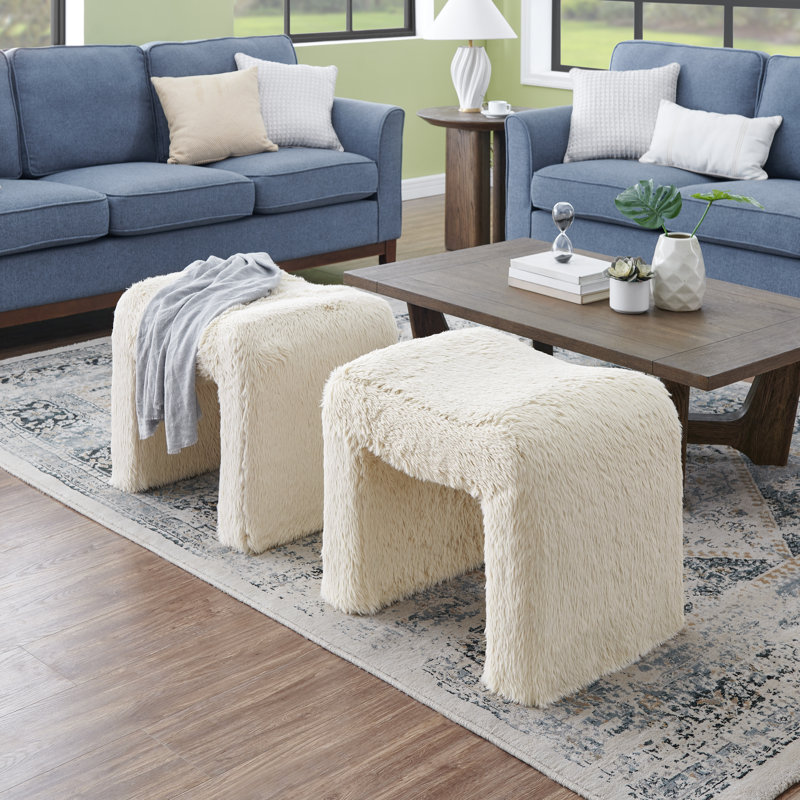  Zorya Contemporary Faux Fur U-shaped Ottoman, Set Of 2, Beige