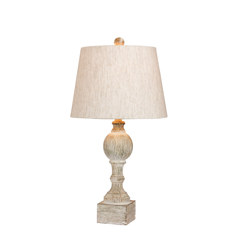 Lampe de table sculptée 27 po Roxann, Beige, Blanc
