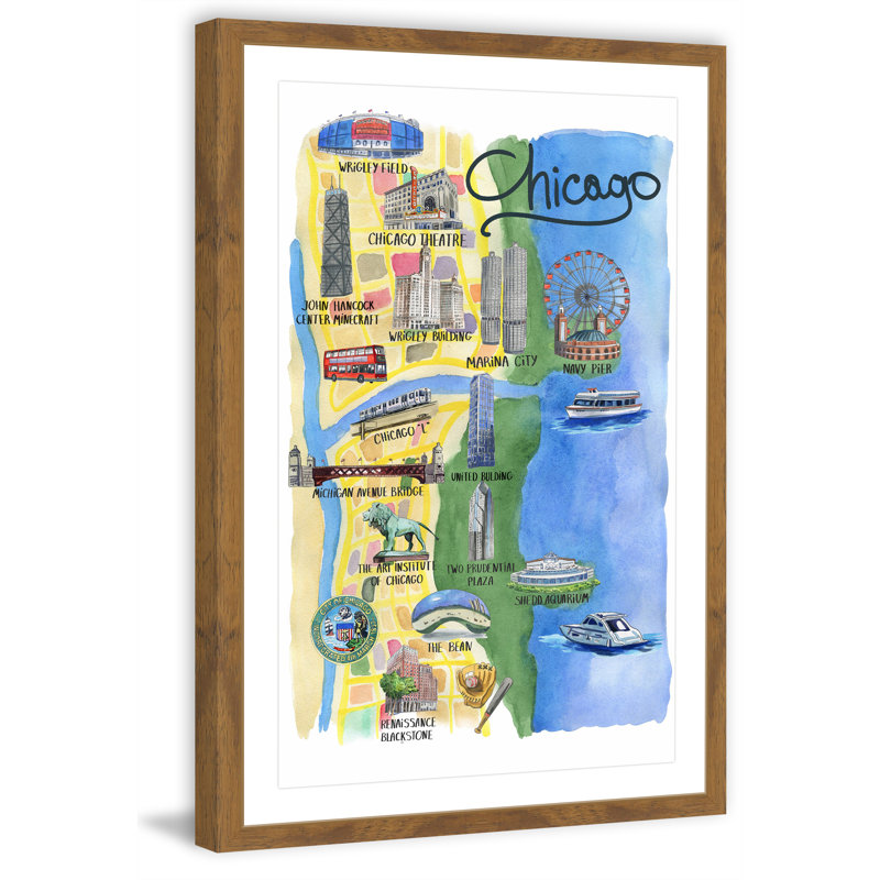 « the esprit of chicago », reproduction de peinture à l’aquarelle encadrée, H 18 po x l 12 po