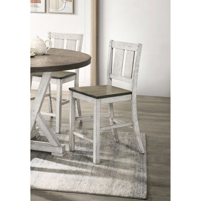 Antique White And Ash Brown Dining Chairs, 2pc, Solid Wood, Slat Back, Rustic Tantalizing For Counter Height Intriguing