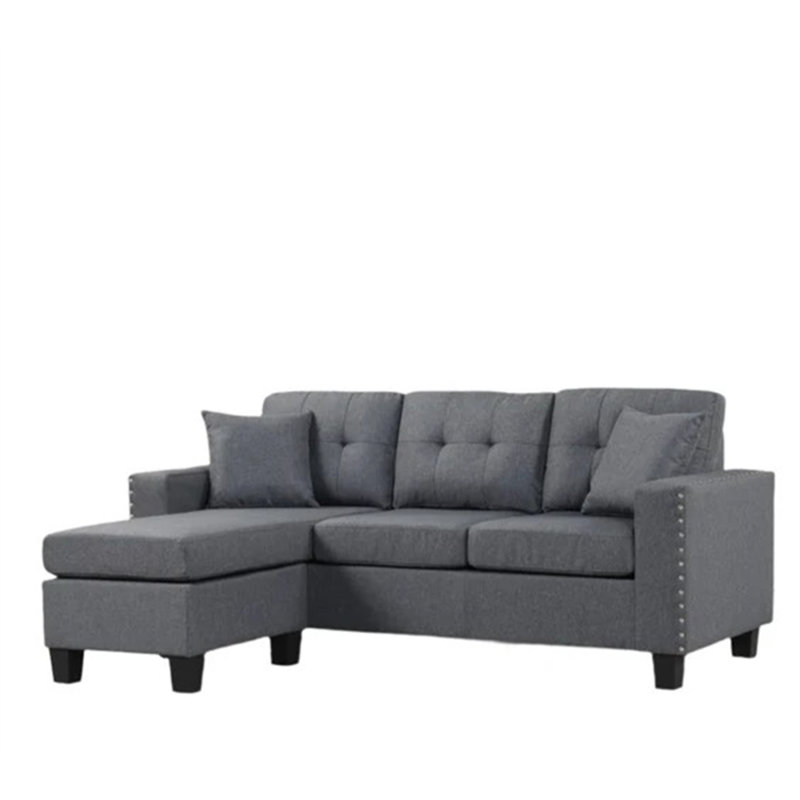 Canapé modulaire moderne en L avec méridienne, Lin gris