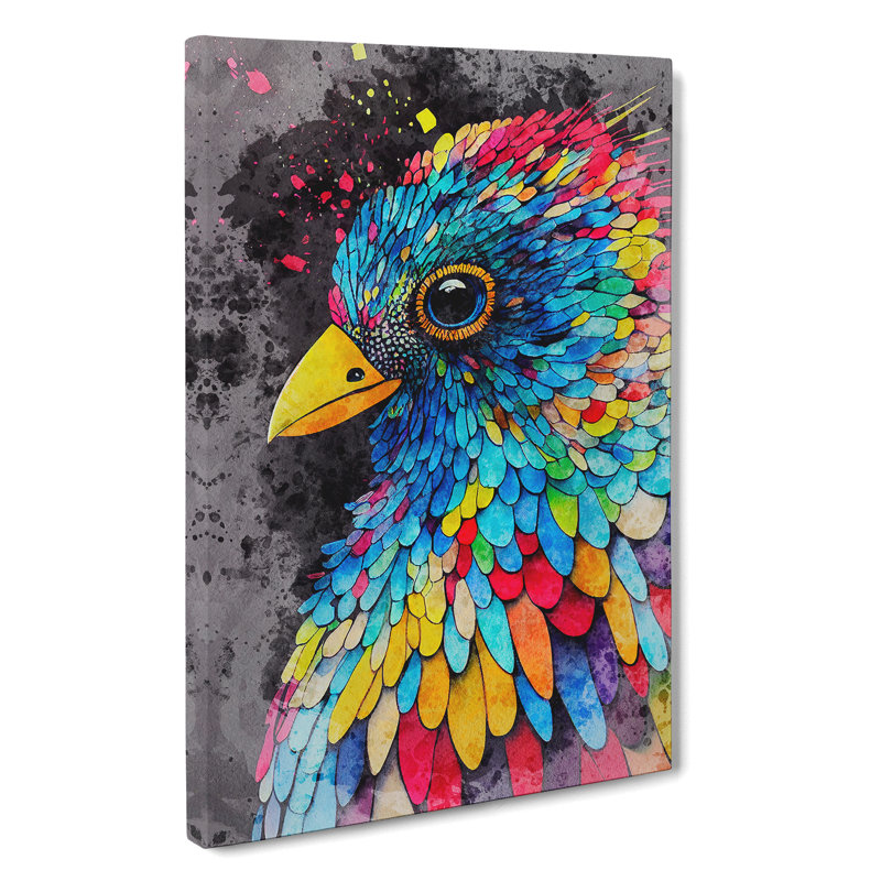 Bird Paint Drips No.2 - Wall Art, Wrapped Canvas, 50cm H x 35cm W x 3cm D, No Matte