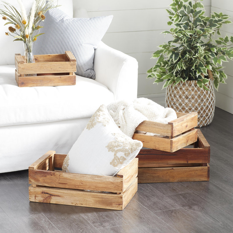Ensemble de panier de rangement en bois brun