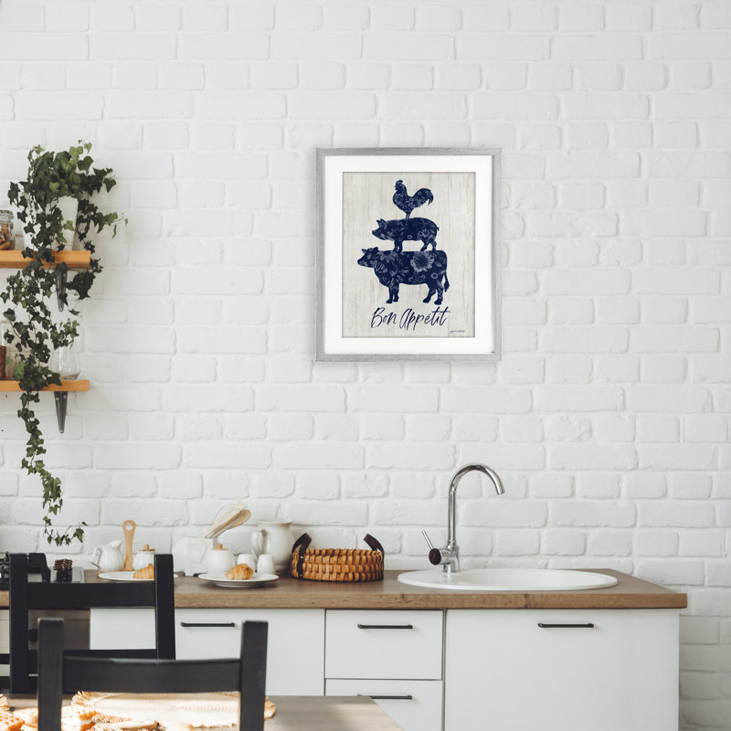 «Bon Appetit Farm Animals», reproduction sous verre encadrée, conception par Annie Lapoint, H 16 po x l 13 po