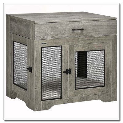 Dog Crate End Table with Drawer,Small Dogs Indoor with 2 Doors