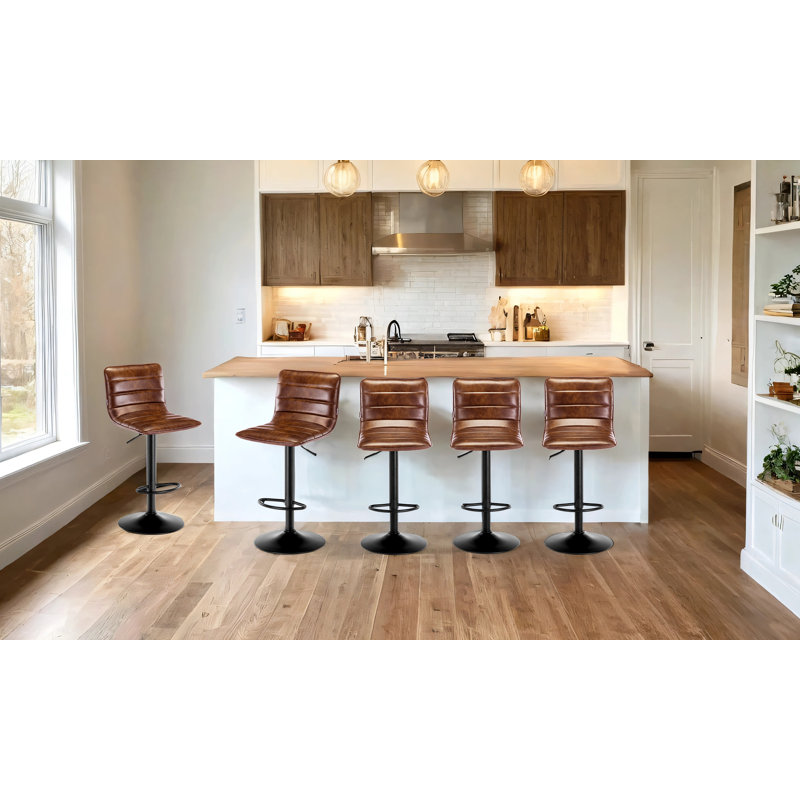 Kastoori Adjustable Height Swivel Bar Stool, 5, Yellowish Brown