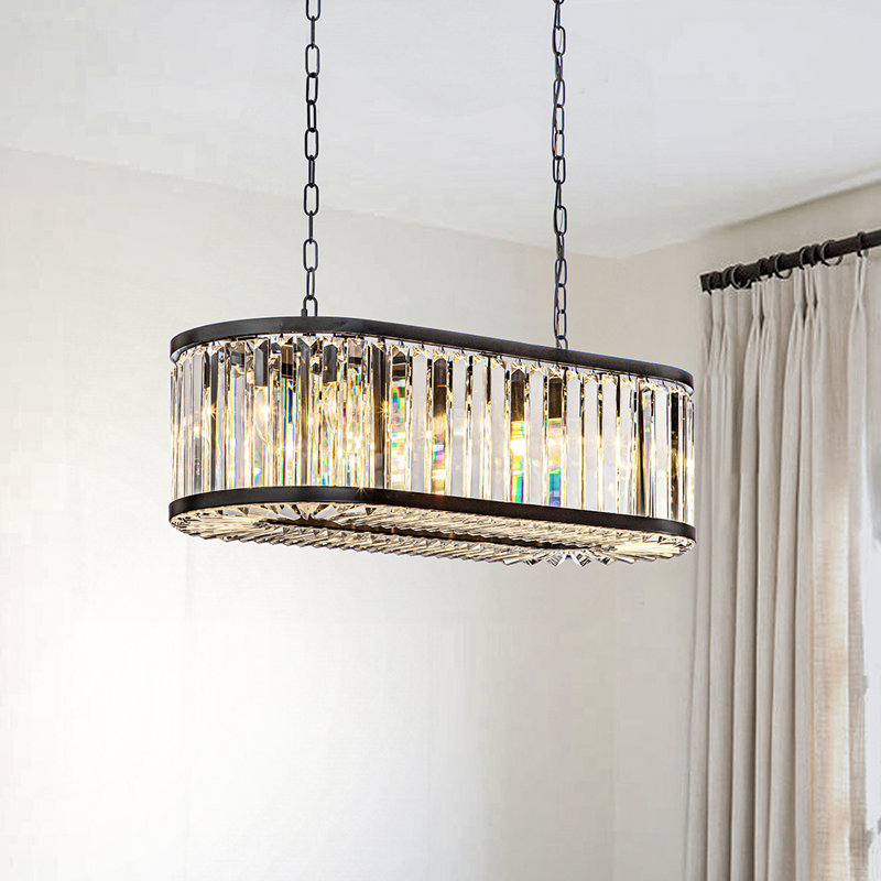Gerlene 8-Light Black Finish Modern Chandelier for Dining Room with Wrought Iron And Crystal Accents