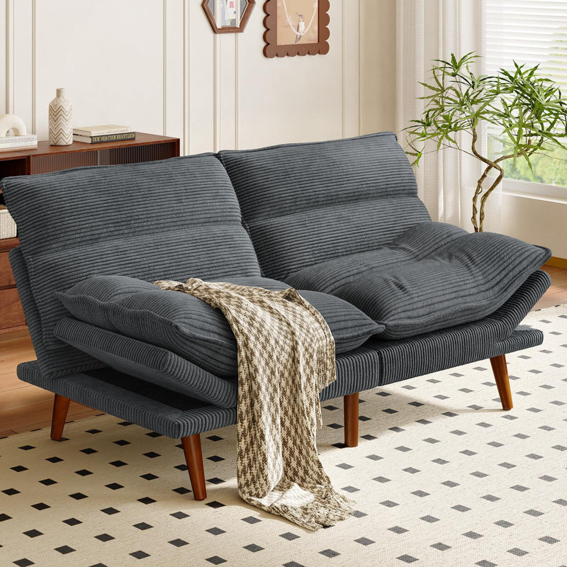 Convertible Futon Sofa Bed With Adjustable Backrest & Armrests, Thickened Seat Cushion, Gray
