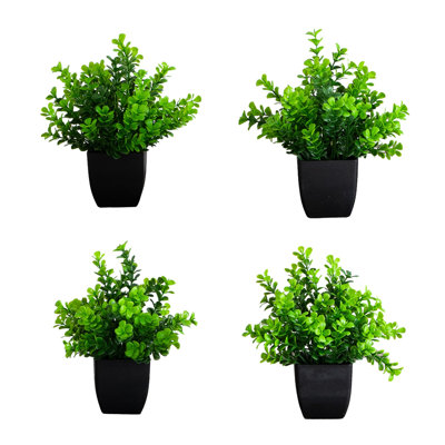 8 po Buis artificiel en pot carré noir - ensemble de 4