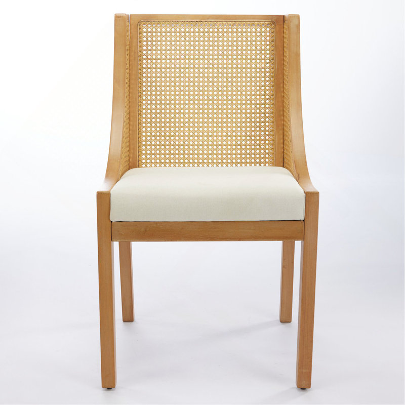 Chaises de salle à manger en rotin, structure en bois massif avec accoudoirs décoratifs, siège rembourré en lin, chaises d'appoint de style rustique en bois pour cuisine, salle à manger, salon, finition naturelle, paquet simple