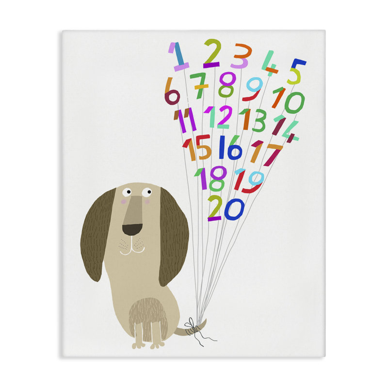 «Dog & Number Ballons», art mural sur toile par Carla Daly, H 20 po x l 16 po