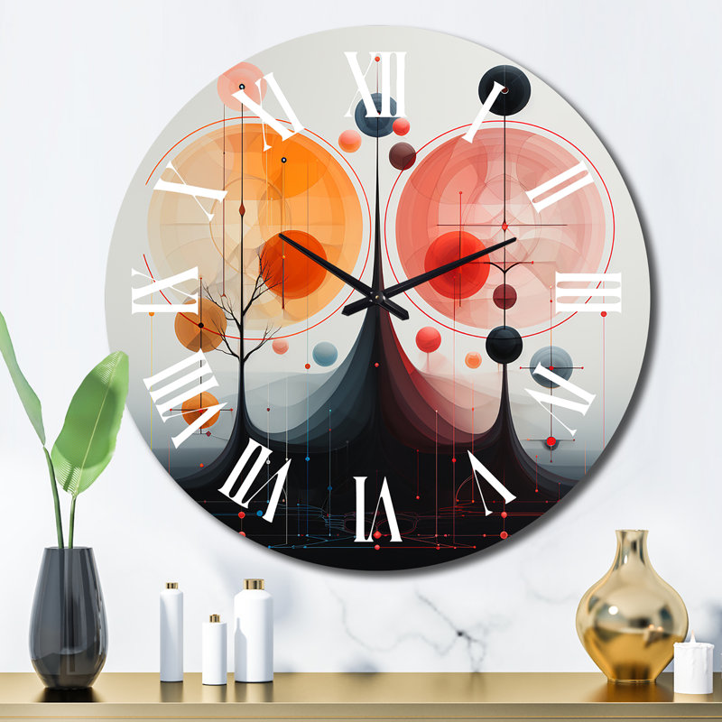 Future Mountains Abstract Minimalism Retro I Metal Wall Clock, Large