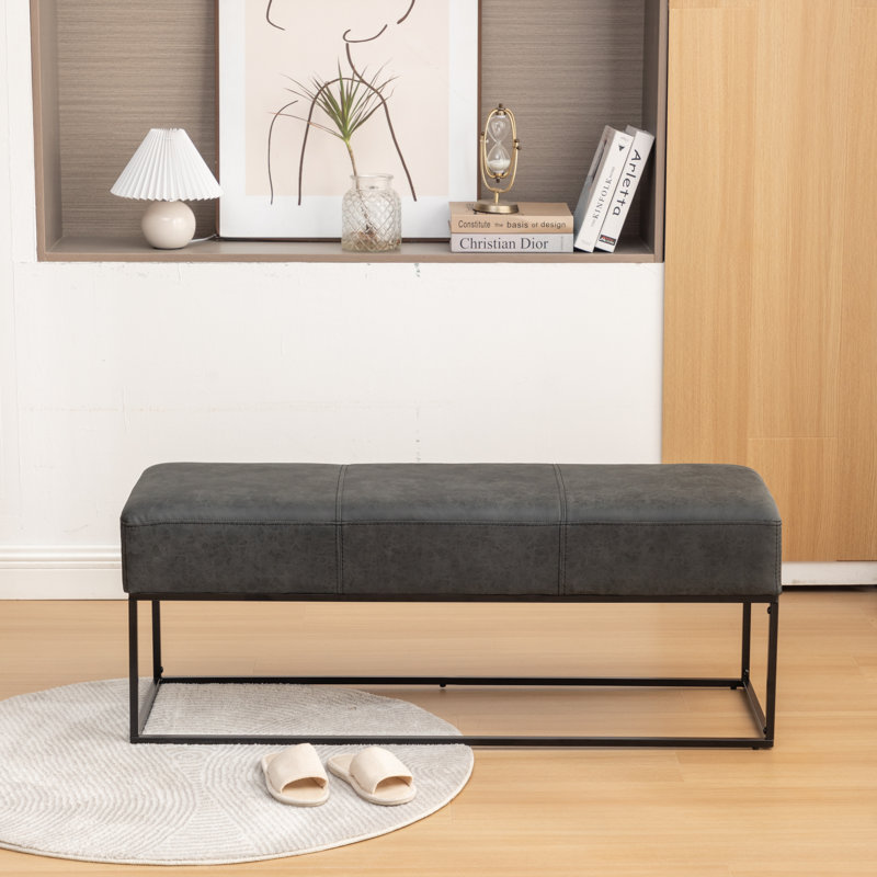 Banc rembourré en similicuir Mikhajlo, Noir rétro