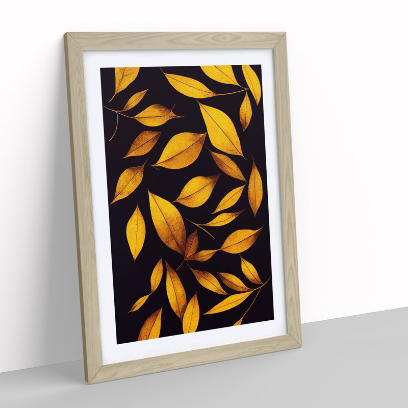 Golden Leaves No.1 - Single Picture Frame Painting, 64cm H x 46cm W x 2cm D, Oak