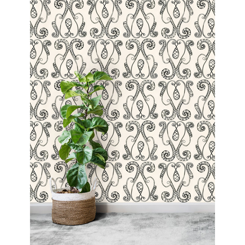 Susan Hable Damask Wallpaper by Susan Hable, Cream/Black