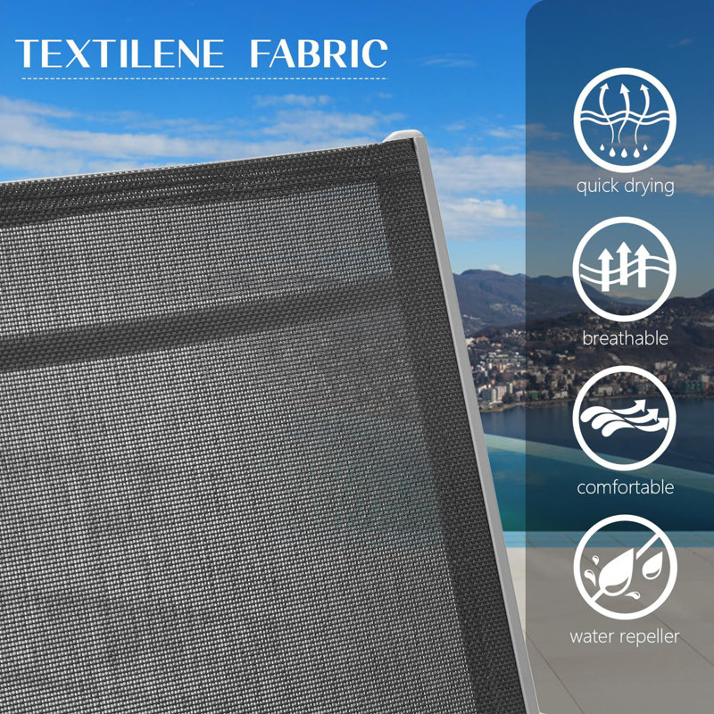 Ensemble de 3 chaises longues de piscine gris foncé (2 chaises longues + 1 table)