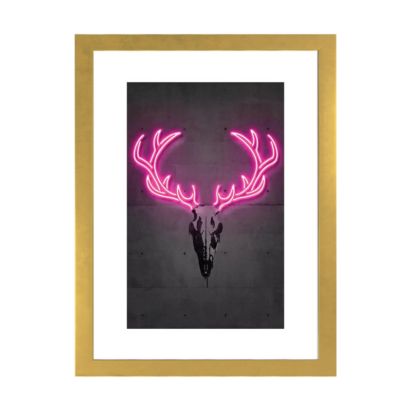 « Deer Skull » par octave Mielu-impression d’art graphique, Blanc, H 24 po x l 16 po x P 1 po, Papier encadré doré