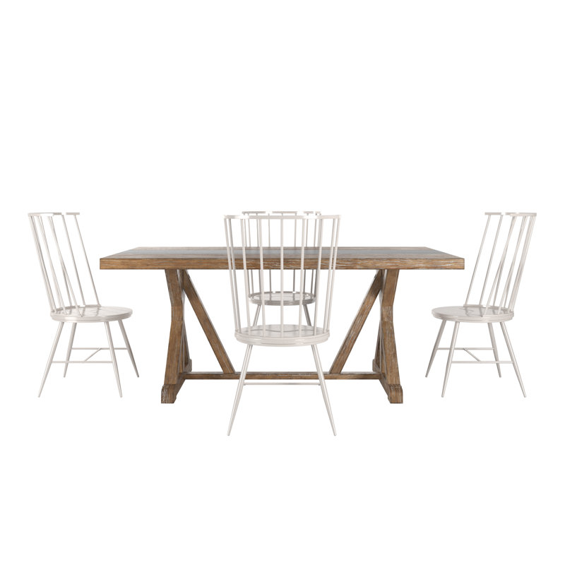 Durga Rustic Pine Frame Concrete Veneer Top Dining Table And Windsor Chairs Set - Stripe Concrete Veneer Top Table And 4 Chairs