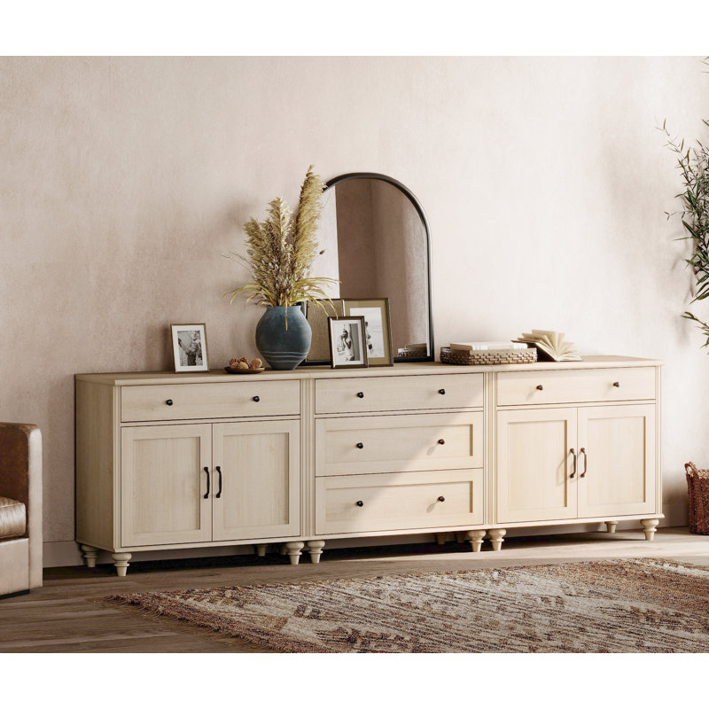 TV Stand For 100 Inch TV, 3-In-1 TV Console Table For 75/80/85/90 Inch TV, Entertainment Center With 5 Drawers And 4 Doors, Light Beige