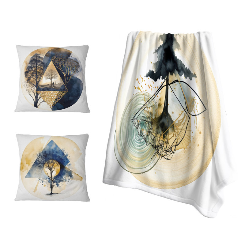 Abstrait paysage de montagnes, lune et arbre I - ensemble de coussins géométriques abstraits